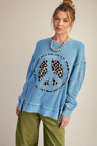 Day Blue Thermal Peace Sign Pullover