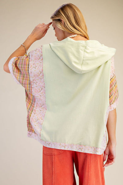 Light Sage Floral Patch Mix Top