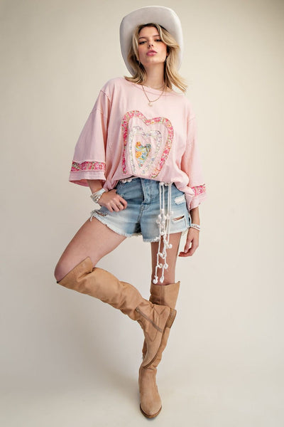 Light Pink Heart Patch Top