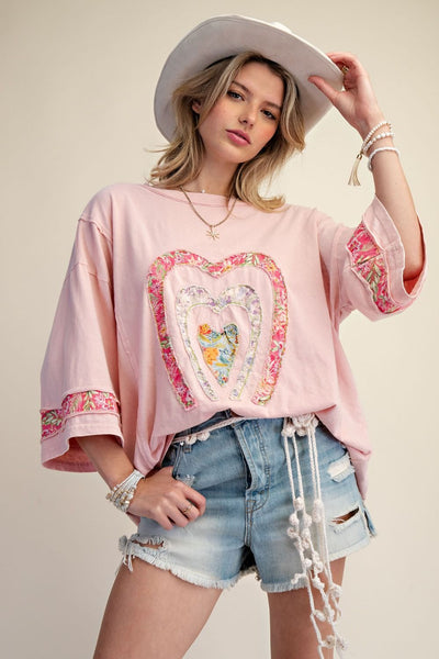 Light Pink Heart Patch Top