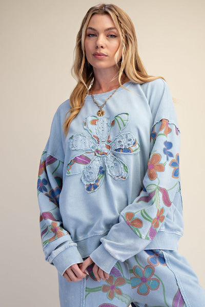 Periwinkle Floral Patch French Terry Pullover