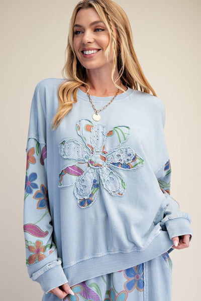 Periwinkle Floral Patch French Terry Pullover