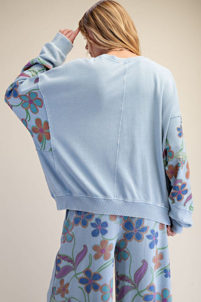 Periwinkle Floral Patch French Terry Pullover