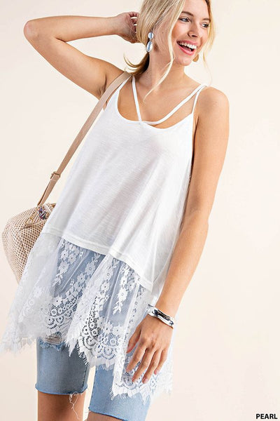 Pearl White Lash Lace Slip Dress Tunic