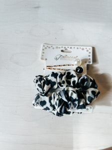 Gray Leopard Scrunchie & Clip Set
