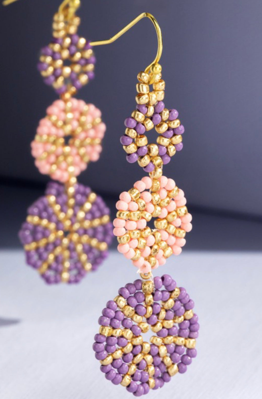 Lavender & Pink Flower Seed Bead Earrings