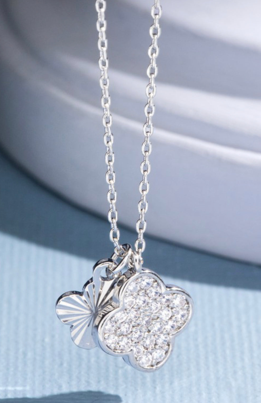 Silver Double Clover Dainty Necklace