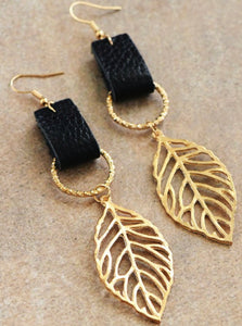 Black Leather Feather Dangles