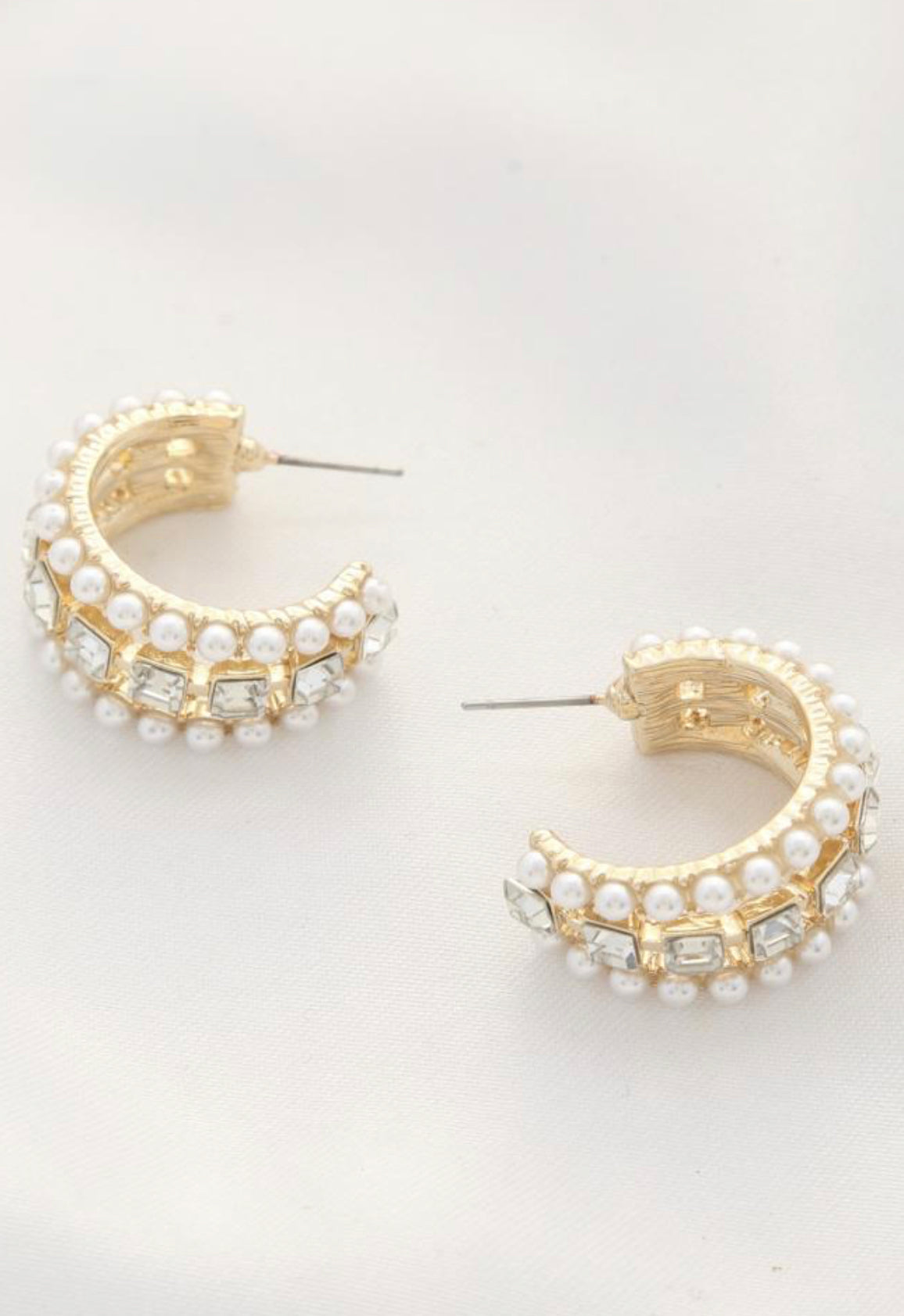 Pearl Crystal Open Circle Hoop Earrings