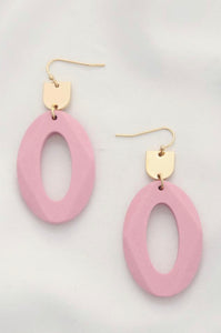 Pink Oval Metal Dangle Earrings