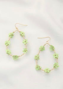 Light Green Flower Teardrop Dangle Earrings