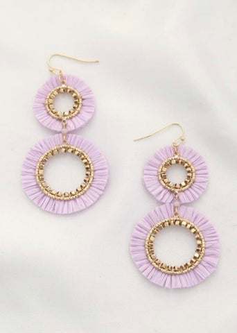 Lavender Double Raffia Edge Dangle Earrings