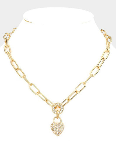 Gold Embellished Heart Pendant Necklace